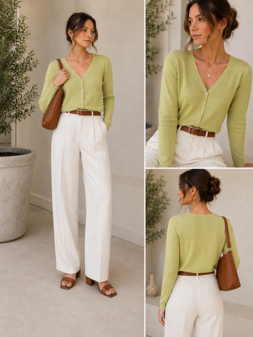 100% Silk Ann Taylor Cardigan Sweater Sage Green V Neck Medium - Picture 4 of 4